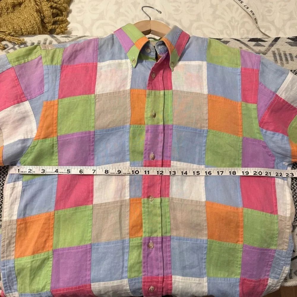 Paul Fredrick 100% Linen Bright Pastel Patchwork Button Down Shirt - Picture 7 of 8